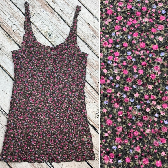 Intimately Free People Sheer Mesh Floral Tank Top Cami Camisole Floral Boho FP - Picture 7 of 9